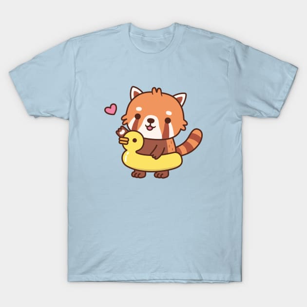 Cute Red Panda With Yellow Duck Pool Float Summer T-Shirt by rustydoodle